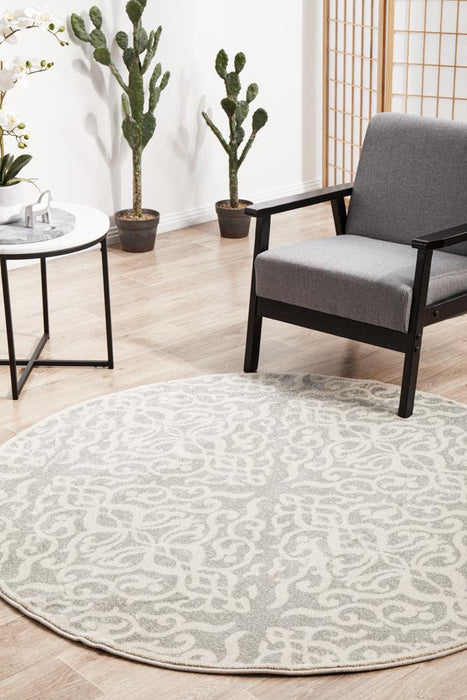 Cayeli Silver Round Floral Trellis Contemporary Rug, Rugs, Ozark Home 