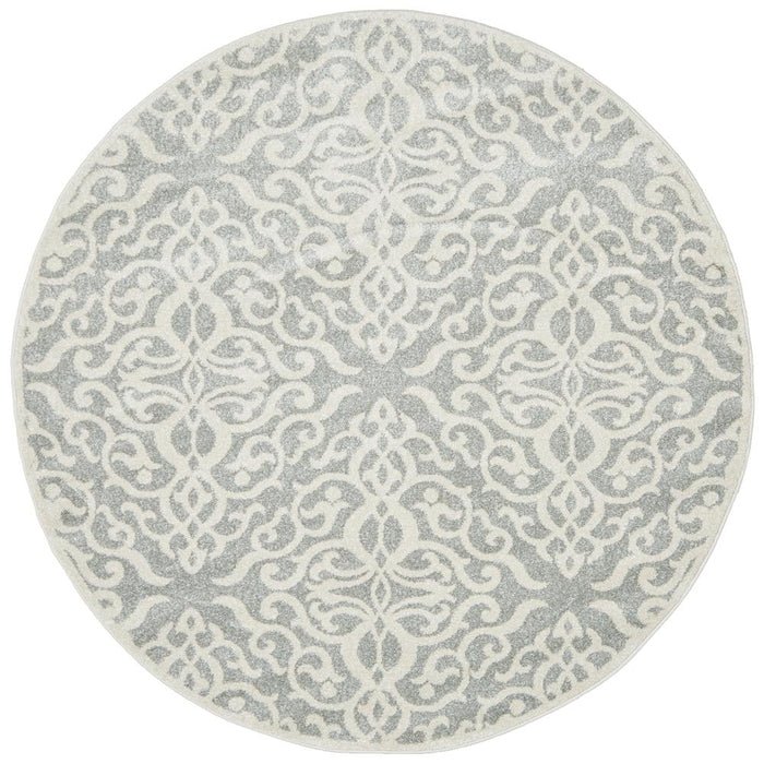 Ahlat Silver Floral Diamond Pattern Contemporary Round Rug, Rugs, Ozark Home 