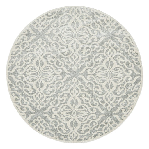 Cayeli Silver Round Floral Trellis Contemporary Rug, Rugs, Ozark Home 