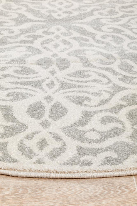 Cayeli Silver Round Floral Trellis Contemporary Rug, Rugs, Ozark Home 