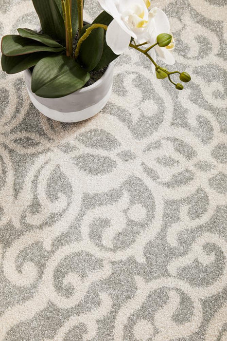 Cayeli Silver Round Floral Trellis Contemporary Rug, Rugs, Ozark Home 