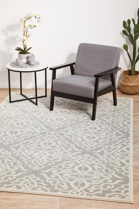 Ahlat Silver Floral Diamond Pattern Contemporary Rug, Rugs, Ozark Home 