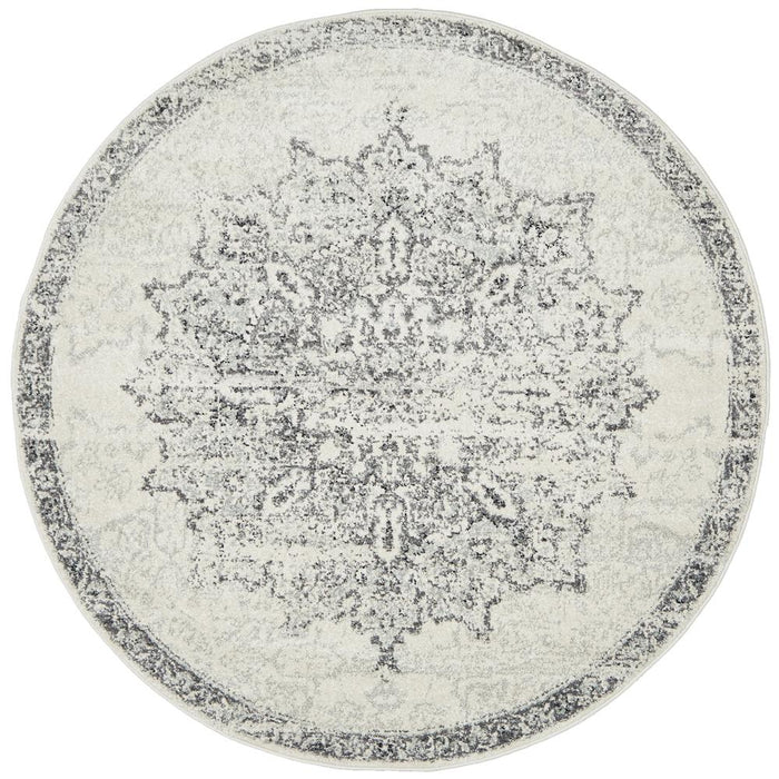 Ahlat Silver Transitional Floral Medallion Contemporary Round Rug, Rugs, Ozark Home 