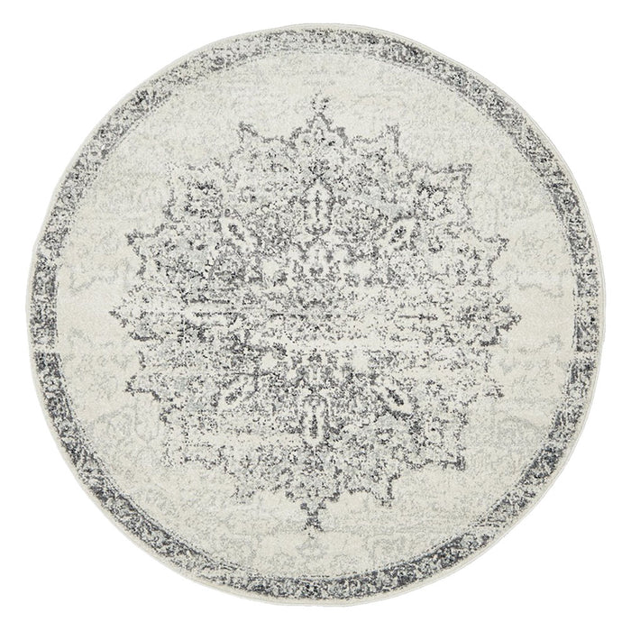 Cayeli Silver Round Transitional Medallion Contemporary Rug, Rugs, Ozark Home 