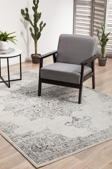 Ahlat Silver Transitional Floral Medallion Contemporary Rug, Rugs, Ozark Home 