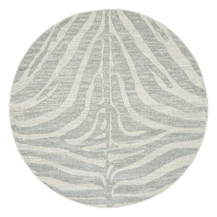 Cayeli Round Silver Zebra Safari Contemporary Rug, Rugs, Ozark Home 