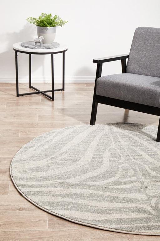 Cayeli Round Silver Zebra Safari Contemporary Rug, Rugs, Ozark Home 