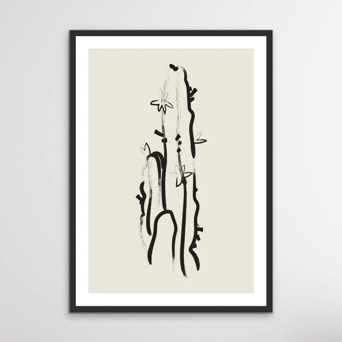 Cactus Line Drawing -  Minimalist Black and White Cactus Line Classic Art Print