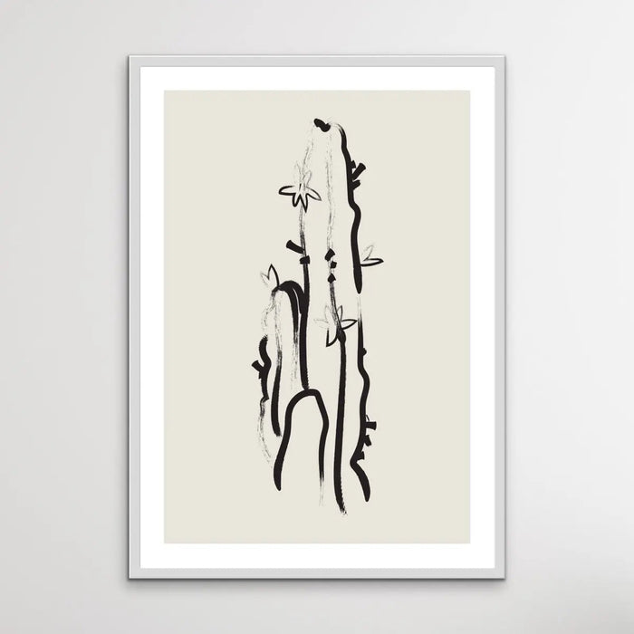 Cactus Line Drawing -  Minimalist Black and White Cactus Line Classic Art Print