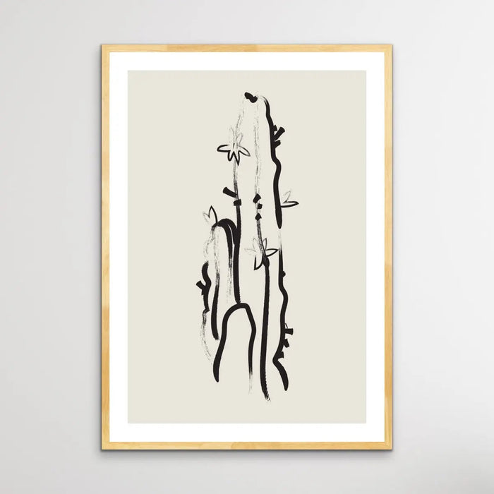 Cactus Line Drawing -  Minimalist Black and White Cactus Line Classic Art Print