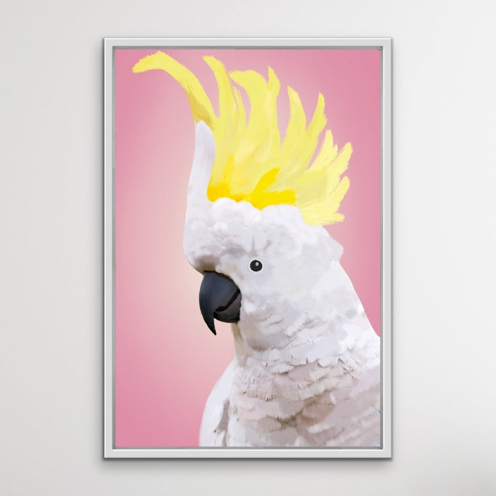 Cheeky Cockatoo - Pink Cockatoo Bird Art Print Stretched Canvas Wall Art