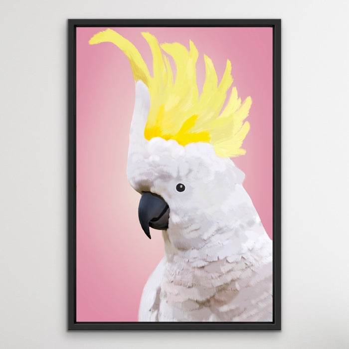 Cheeky Cockatoo - Pink Cockatoo Bird Art Print Stretched Canvas Wall Art