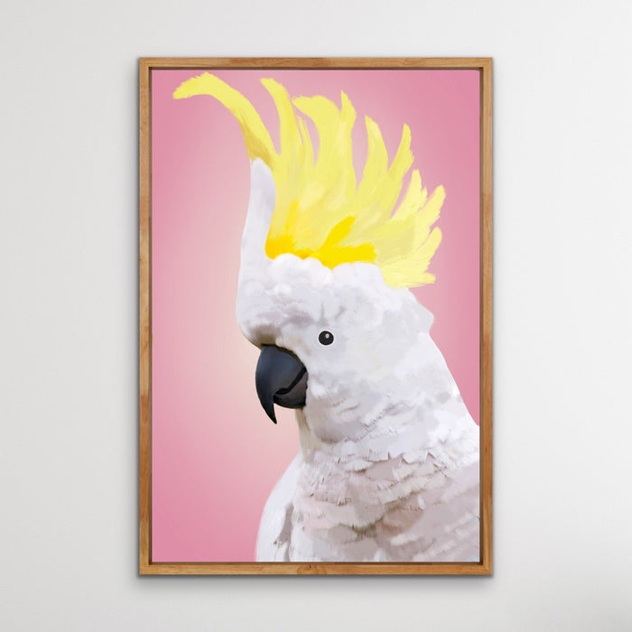 Cheeky Cockatoo - Pink Cockatoo Bird Art Print Stretched Canvas Wall Art