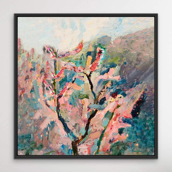 Cherry Blossom - Abstract Pink and Green Nature Stretched Canvas Artwork Wall Art Print