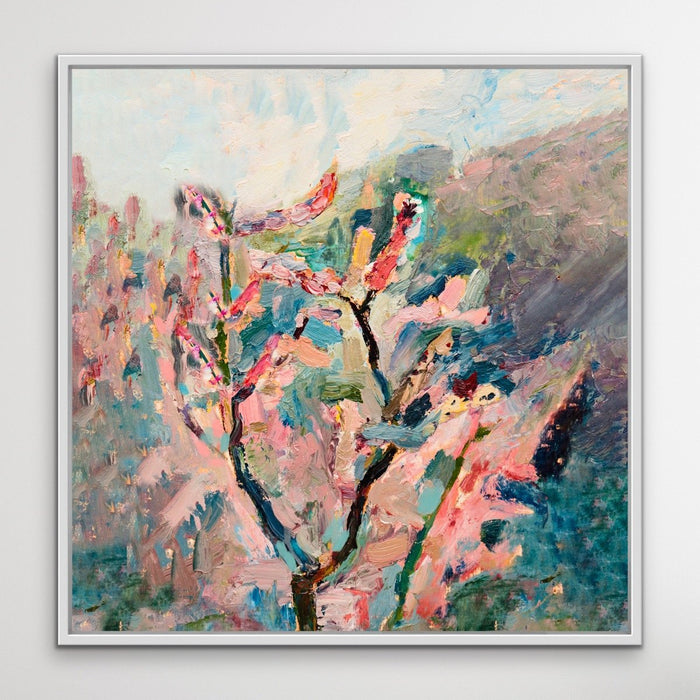 Cherry Blossom - Abstract Pink and Green Nature Stretched Canvas Artwork Wall Art Print