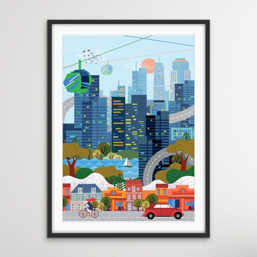 City - Illustration Of City Scene for Kids Nursery - City Village Country Wild Set, Wall Art, Ozark Home 