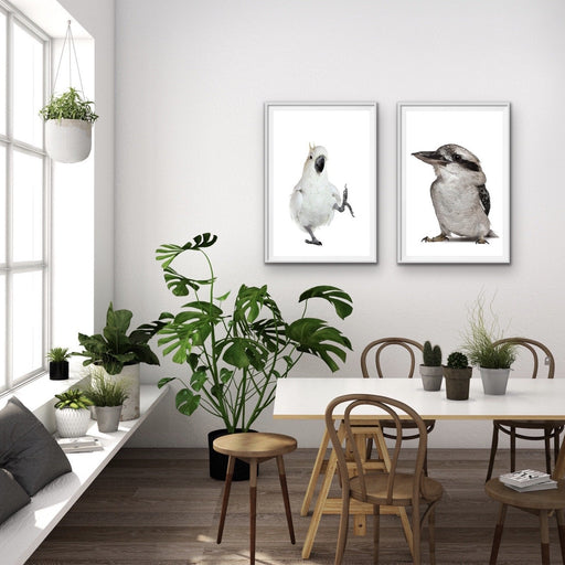 Cocky and Kooky - Cockatoo and Kookaburra Stretched Canvas Framed Wall Art, Wall Art, Ozark Home 