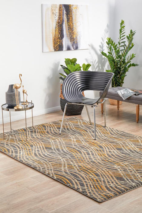 Dalaman Charcoal Waves Contemporary Rug, Rugs, Ozark Home 