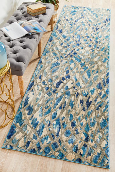 Dalaman Blue Stream Contemporary Runner Rug, Rugs, Ozark Home 