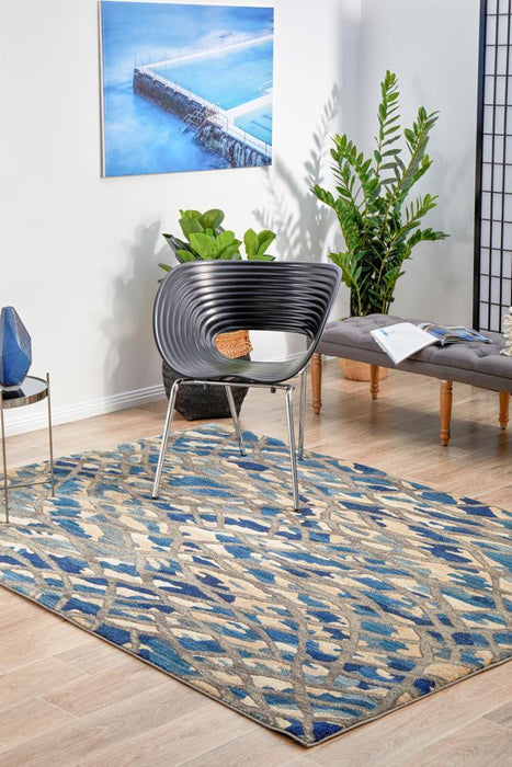 Dalaman Blue Stream Contemporary Rug, Rugs, Ozark Home 