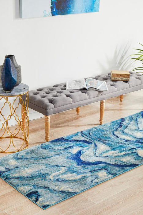 Dalaman Indigo Abstract Wave Contemporary Runner Rug, Rugs, Ozark Home 