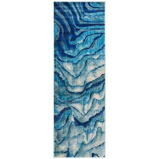 Dalaman Indigo Abstract Wave Contemporary Runner Rug, Rugs, Ozark Home 