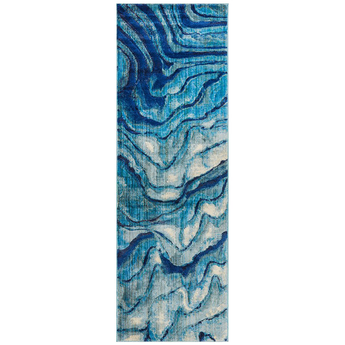 Dalaman Indigo Abstract Wave Contemporary Runner Rug, Rugs, Ozark Home 