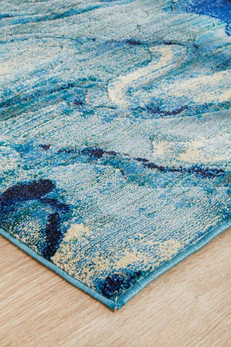 Dalaman Indigo Abstract Wave Contemporary Runner Rug, Rugs, Ozark Home 