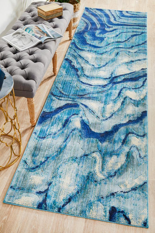 Dalaman Indigo Abstract Wave Contemporary Runner Rug, Rugs, Ozark Home 