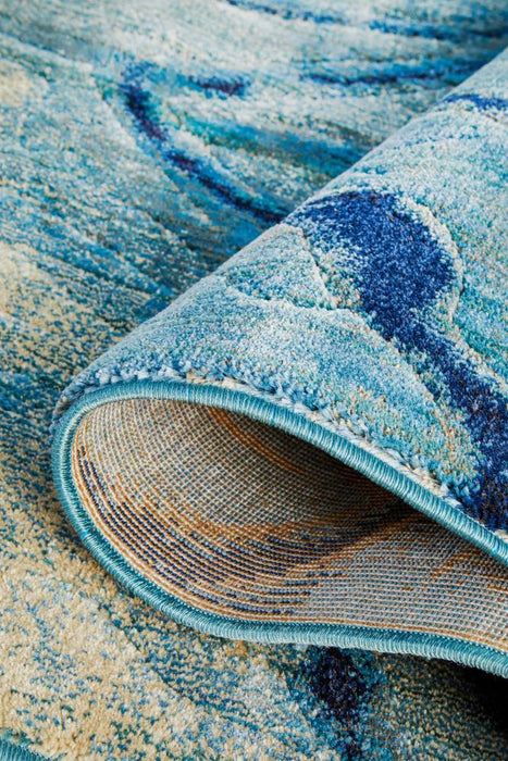 Dalaman Indigo Abstract Wave Contemporary Runner Rug, Rugs, Ozark Home 