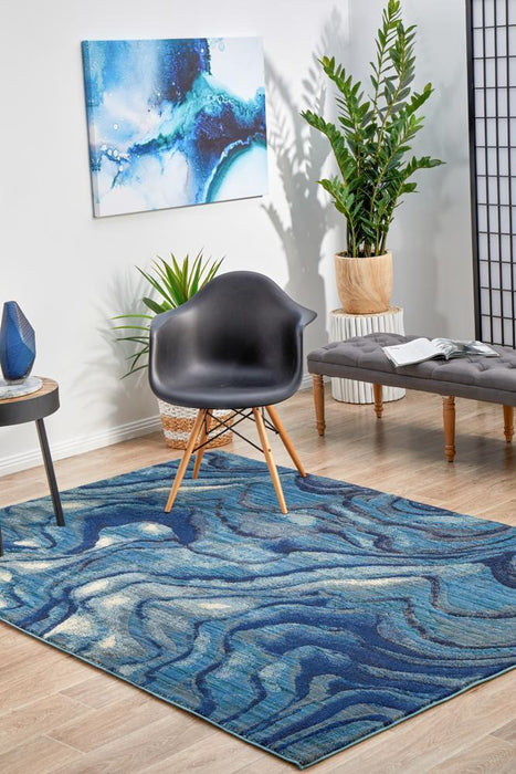 Dalaman Indigo Abstract Wave Contemporary Rug, Rugs, Ozark Home 