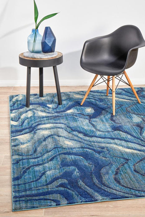 Dalaman Indigo Abstract Wave Contemporary Rug, Rugs, Ozark Home 