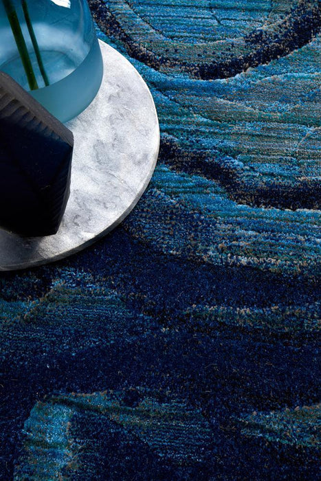 Dalaman Indigo Abstract Wave Contemporary Rug, Rugs, Ozark Home 