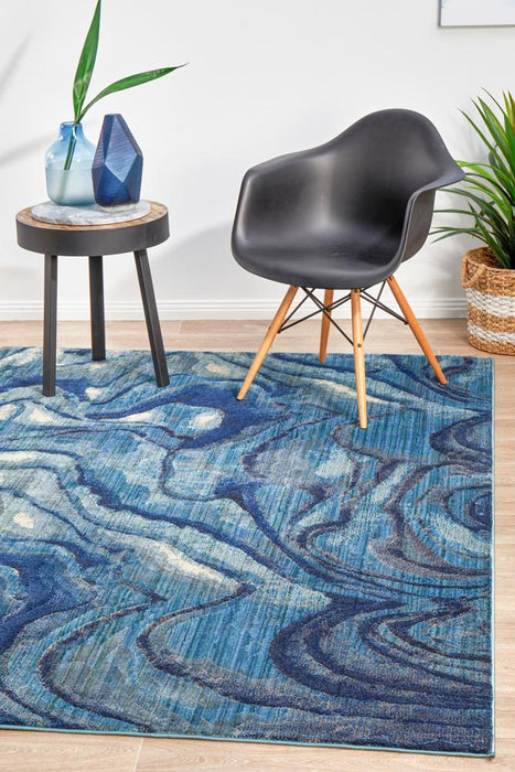 Dalaman Indigo Abstract Wave Contemporary Rug, Rugs, Ozark Home 