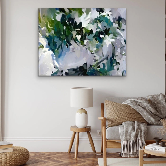 Dappled Lights In the Rainforest- Green and Blue Abstract Artwork Canvas Print by Edie Fogarty, Wall Art, Ozark Home 