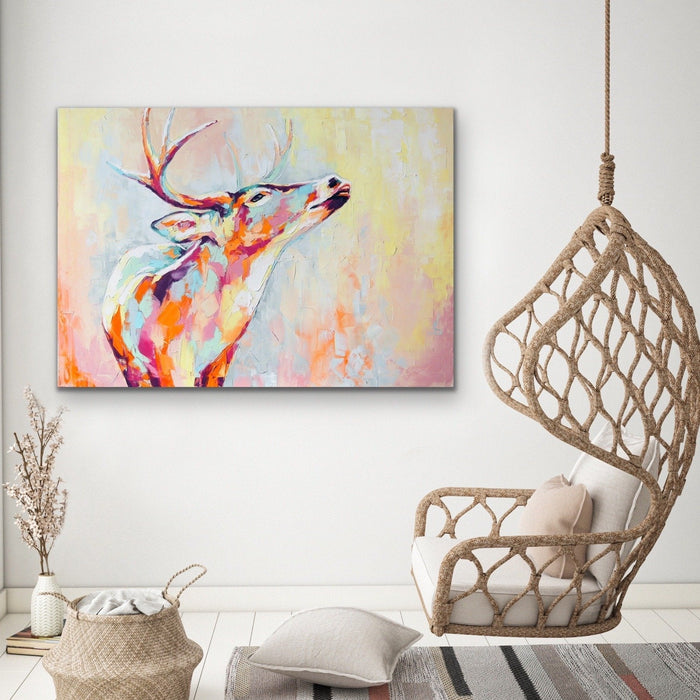 Deer - Colourful Deer Abstract Print On Canvas Or Paper