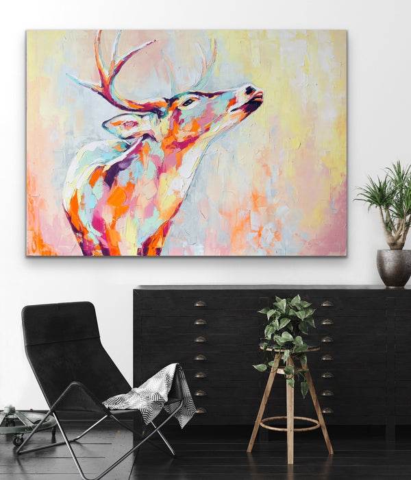 Deer - Colourful Deer Abstract Print On Canvas Or Paper