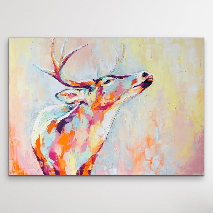 Deer - Colourful Deer Abstract Print On Canvas Or Paper