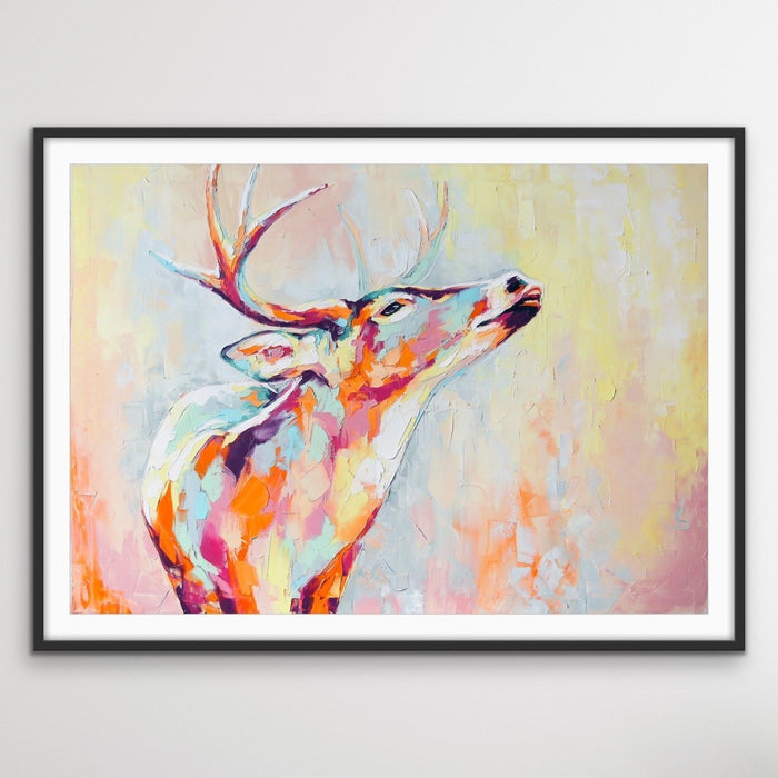 Deer - Colourful Deer Abstract Print On Canvas Or Paper