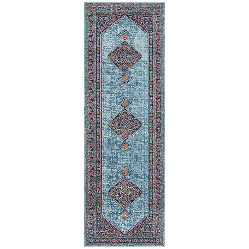 Erdek Blue Stonewashed Diamond Medallion Vintage Runner Rug, Rugs, Ozark Home 