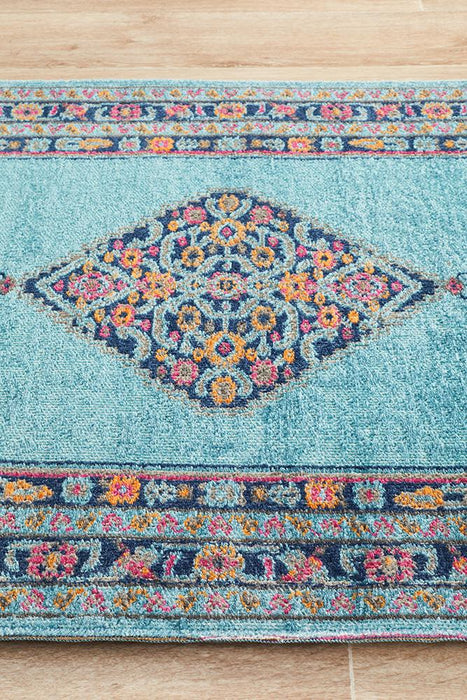 Erdek Blue Stonewashed Diamond Medallion Vintage Runner Rug, Rugs, Ozark Home 