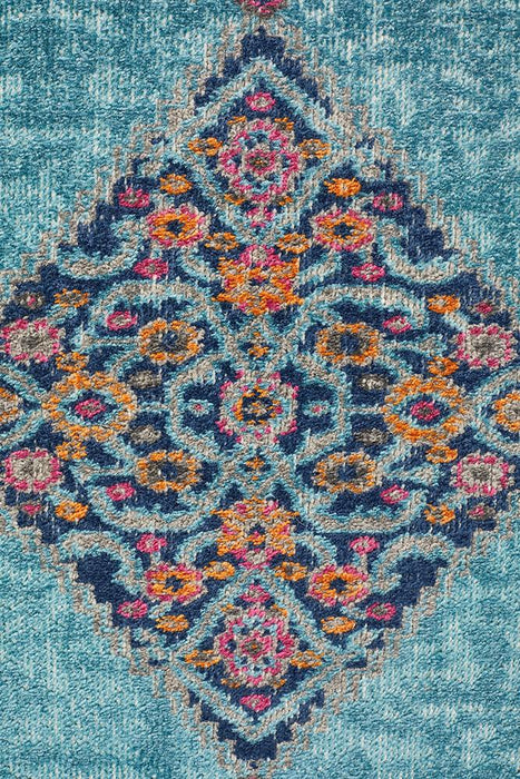 Erdek Blue Stonewashed Diamond Medallion Vintage Runner Rug, Rugs, Ozark Home 