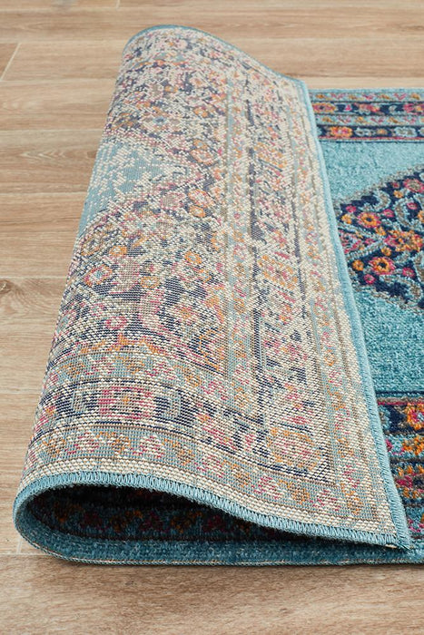 Erdek Blue Stonewashed Diamond Medallion Vintage Runner Rug, Rugs, Ozark Home 