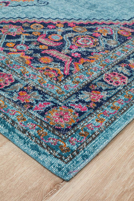 Erdek Blue Stonewashed Diamond Medallion Vintage Rug, Rugs, Ozark Home 