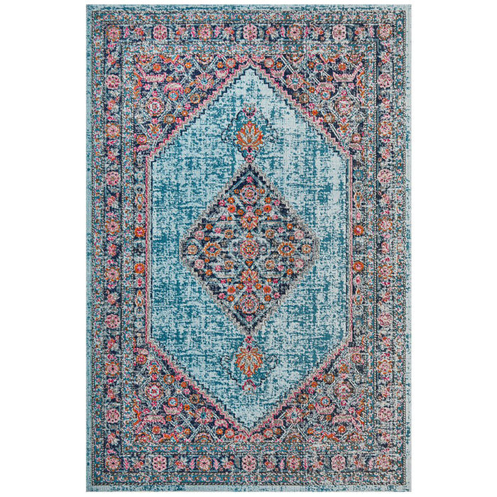 Erdek Blue Stonewashed Diamond Medallion Vintage Rug, Rugs, Ozark Home 