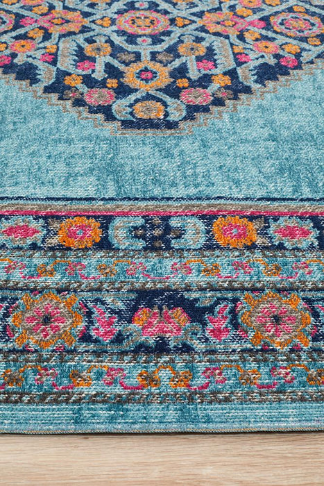 Erdek Blue Stonewashed Diamond Medallion Vintage Rug, Rugs, Ozark Home 