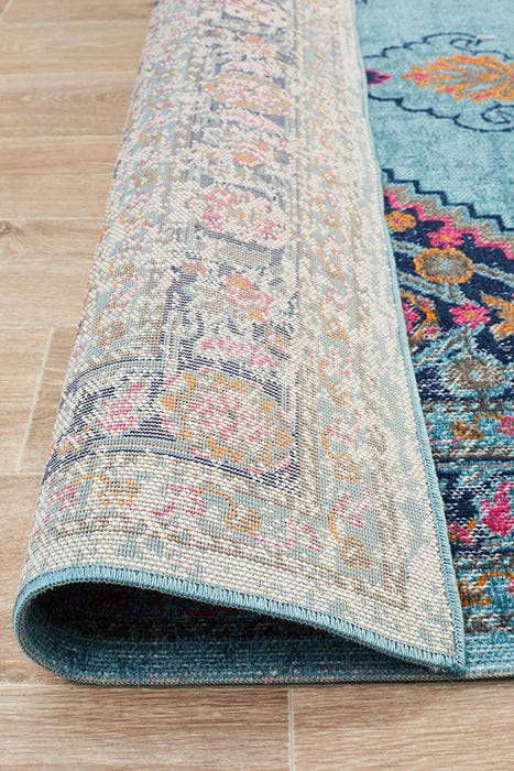 Erdek Blue Stonewashed Diamond Medallion Vintage Rug, Rugs, Ozark Home 