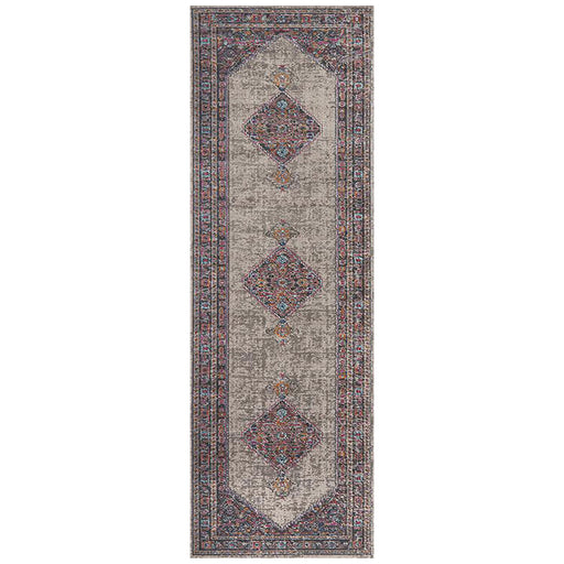 Erdek Grey Stonewashed Diamond Medallion Vintage Runner Rug, Rugs, Ozark Home 