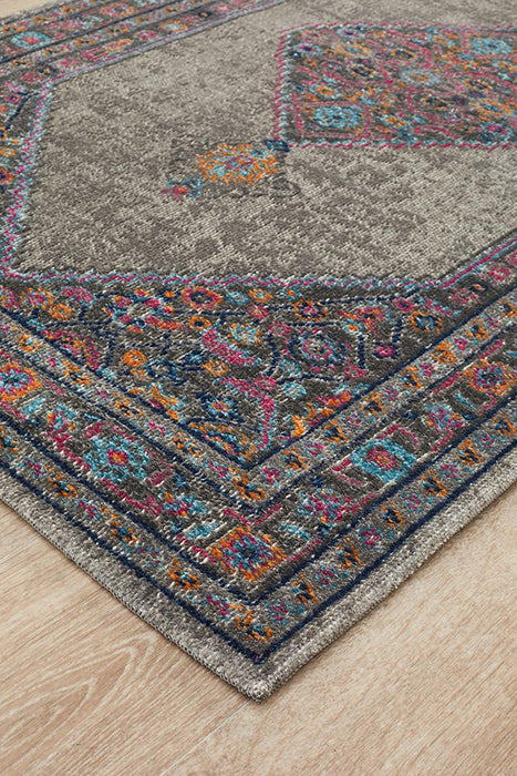 Erdek Grey Stonewashed Diamond Medallion Vintage Runner Rug, Rugs, Ozark Home 