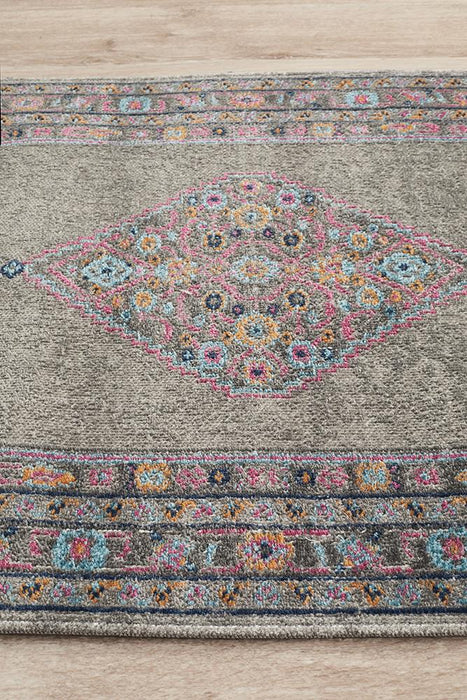 Erdek Grey Stonewashed Diamond Medallion Vintage Runner Rug, Rugs, Ozark Home 